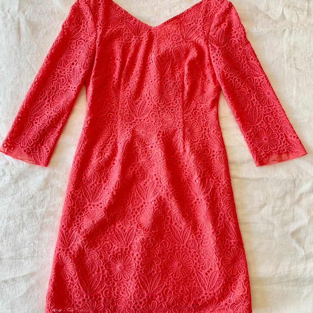 NEW! Lilly Pulitzer Island Coral Lace Dress Size 0 - Picture 10 of 11